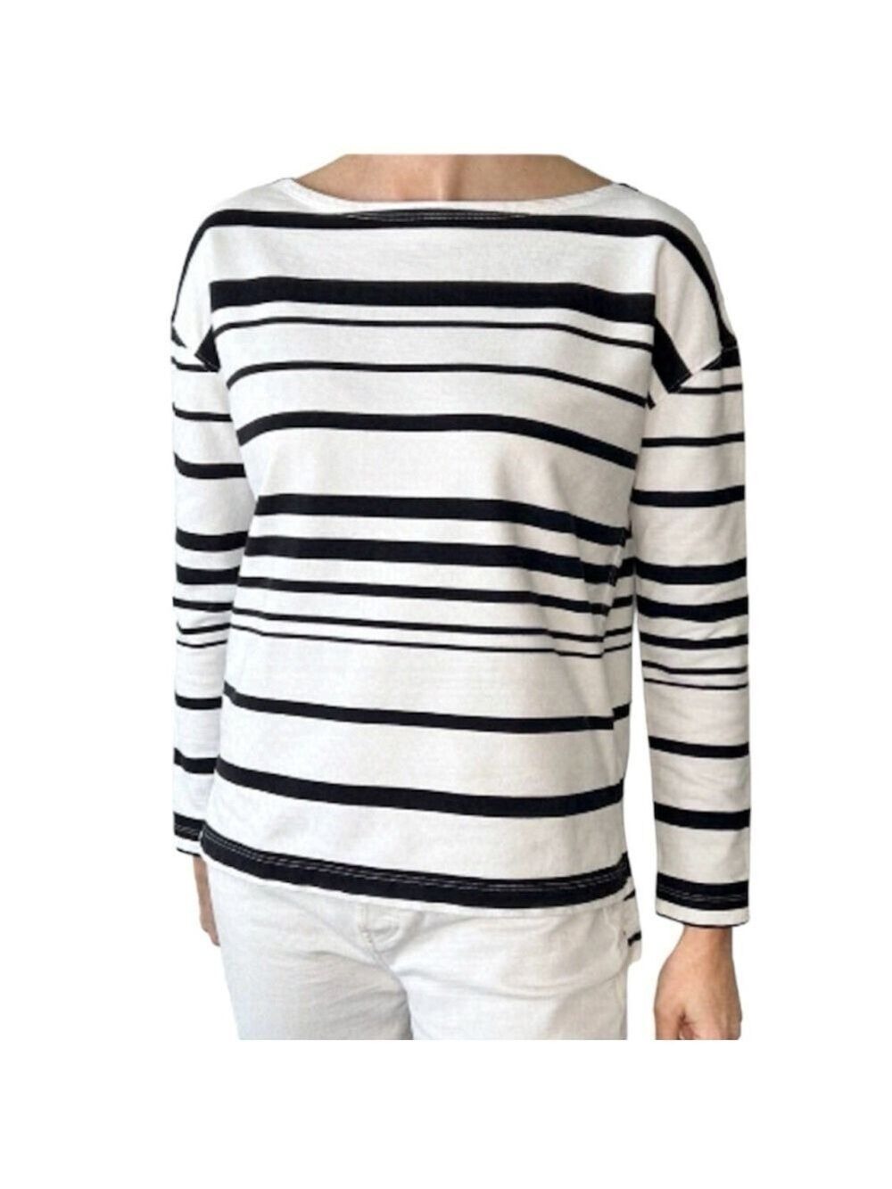 Bcbgmaxazria 100% cotton minimal Oversized White Stripe Boxy boat neck top Xs/s
